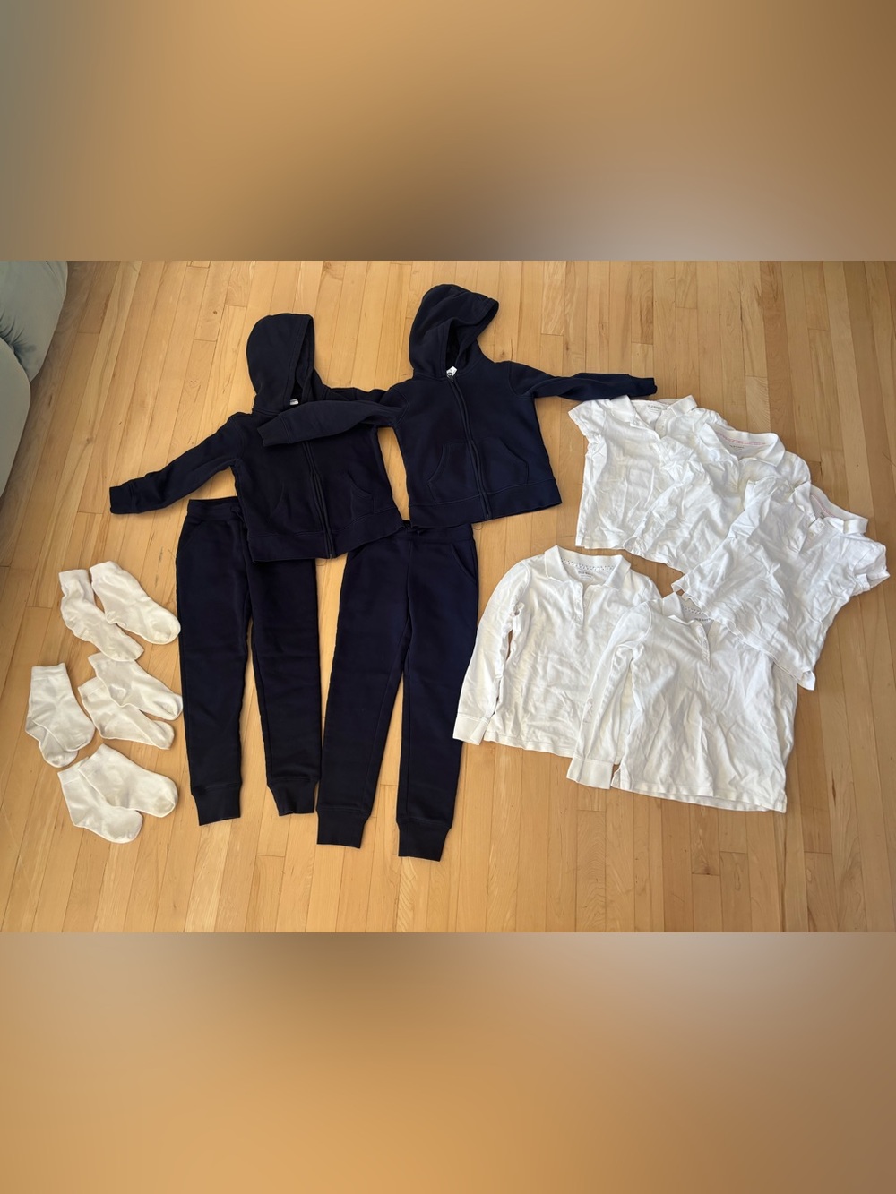 Girls Navy Hooded Sweatpants Set with White Polo Tops